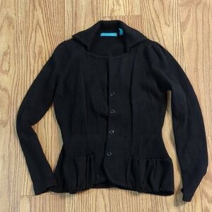 Terryl for Thalian Peplum Cardigan Sweater Black Button Front Women's Size S